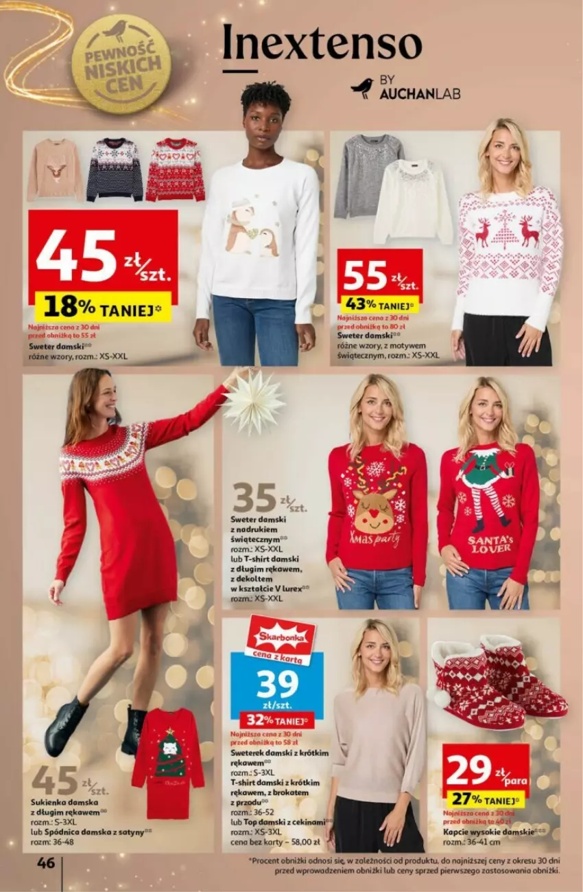 Gazetka promocyjna Auchan - ważna 19.12 do 24.12.2024 - strona 50 - produkty: Kapcie, Sok, Spódnica, Sukienka, Sweter, T-shirt, Top