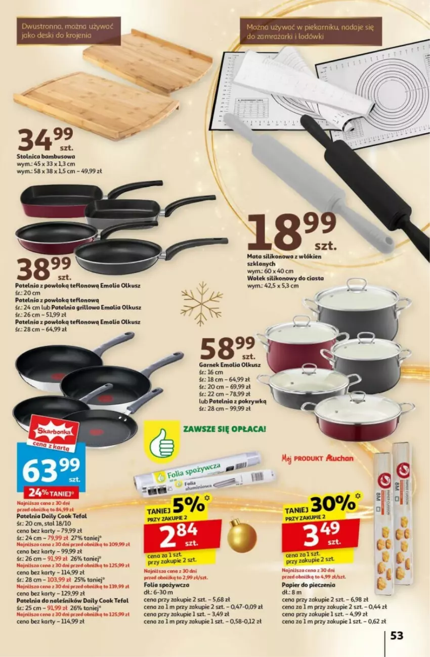 Gazetka promocyjna Auchan - ważna 19.12 do 24.12.2024 - strona 58 - produkty: Fa, Garnek, Grill, Papier, Papier do pieczenia, Patelnia, Patelnia grillowa, Piec, Tefal, Wałek