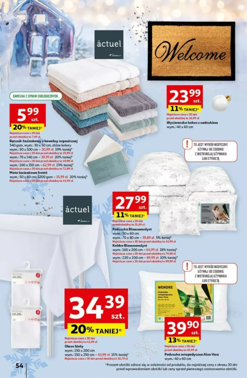 Gazetka promocyjna Auchan - ważna 19.12 do 24.12.2024 - strona 59 - produkty: Aloe vera, Kokos, Kołdra, Mata łazienkowa, Obrus, Poduszka, Ręcznik, Top, Wycieraczka