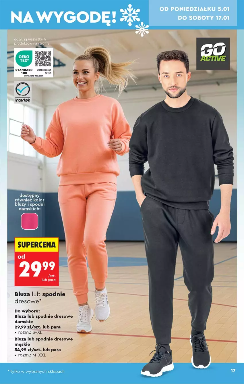 Gazetka promocyjna Biedronka - Okazje Tygodnia - ważna 05.01 do 17.01.2026 - strona 17 - produkty: Bluza, Dres, Spodnie, Spodnie dresowe