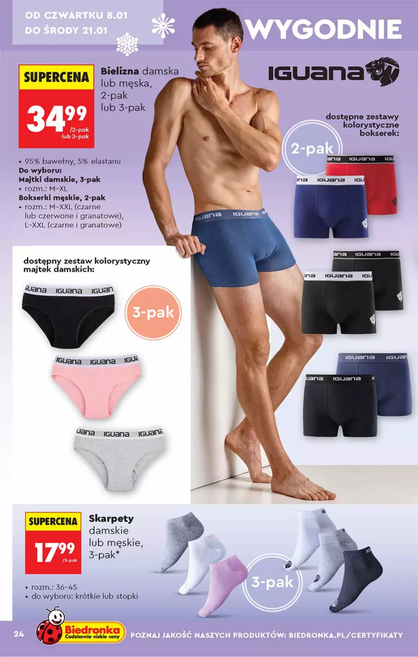 Gazetka promocyjna Biedronka - Okazje Tygodnia - ważna 05.01 do 17.01.2026 - strona 24 - produkty: Bielizna, Bokserki, Gra, Granat, Karp, Majtki, Ser, Serek, Top