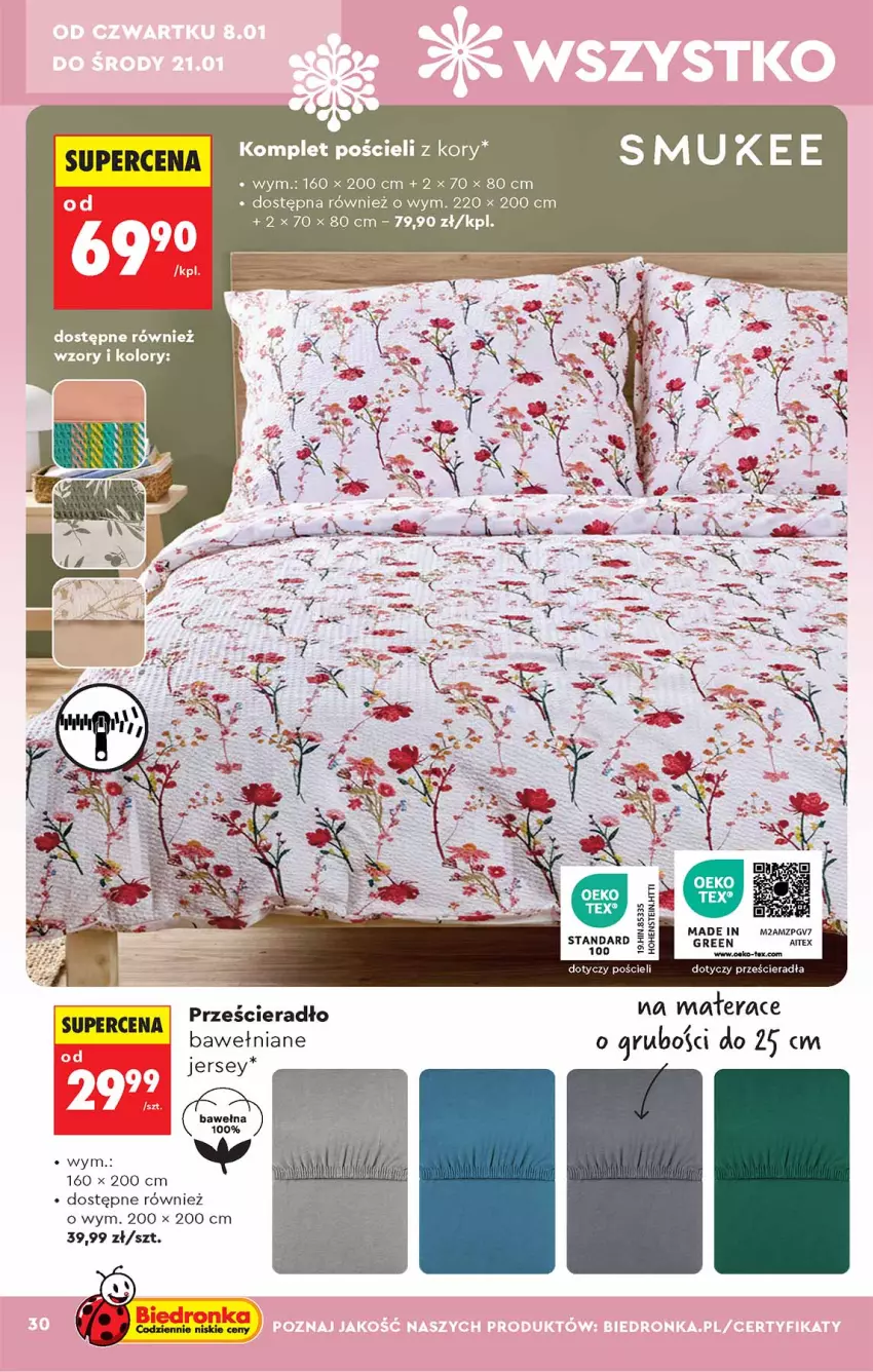Gazetka promocyjna Biedronka - Okazje Tygodnia - ważna 05.01 do 17.01.2026 - strona 30 - produkty: Materac, Pościel, Prześcieradło, Tera