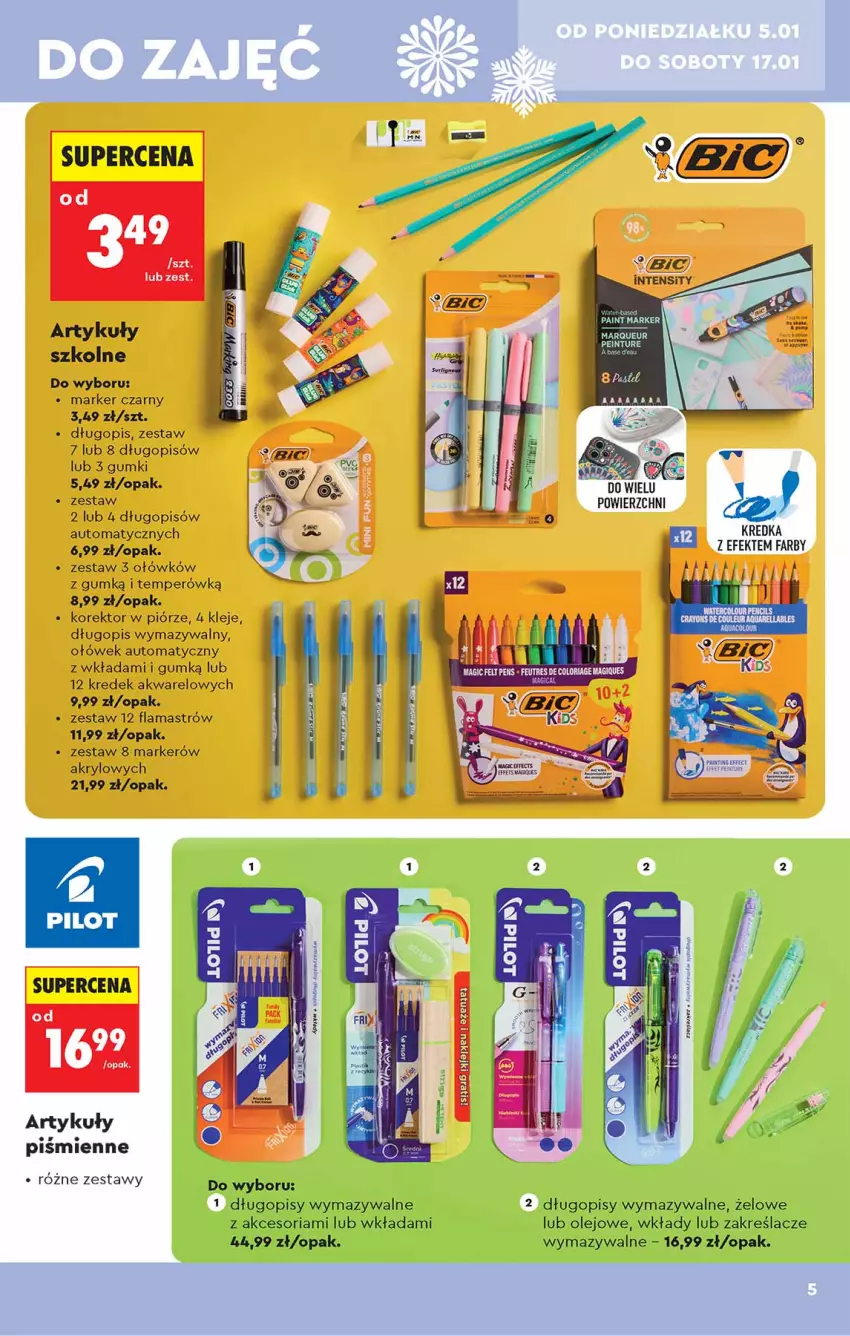 Gazetka promocyjna Biedronka - Okazje Tygodnia - ważna 05.01 do 17.01.2026 - strona 5 - produkty: Długopis, Fa, Klej, Koc, Kredka, Marker, Olej