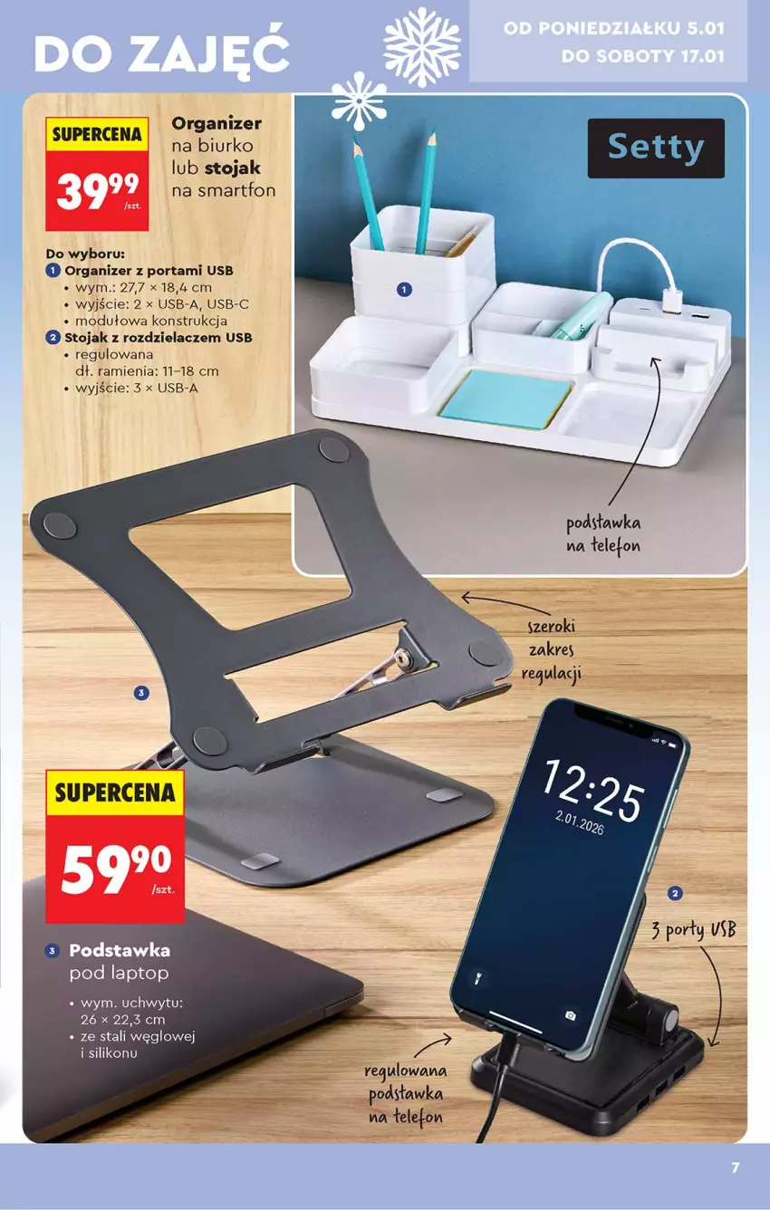 Gazetka promocyjna Biedronka - Okazje Tygodnia - ważna 05.01 do 17.01.2026 - strona 7 - produkty: Biurko, Organizer, Por, Smartfon, Stojak, Stojak na smartfon, Telefon, Top