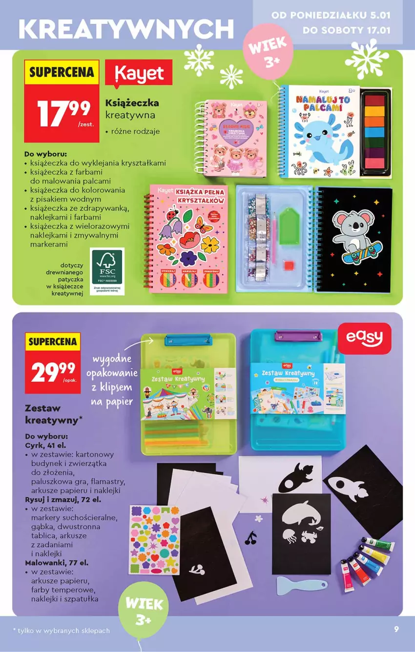 Gazetka promocyjna Biedronka - Okazje Tygodnia - ważna 05.01 do 17.01.2026 - strona 9 - produkty: Fa, Flamastry, Gra, Klej, Książka, Marker, Papier, Szpatułka