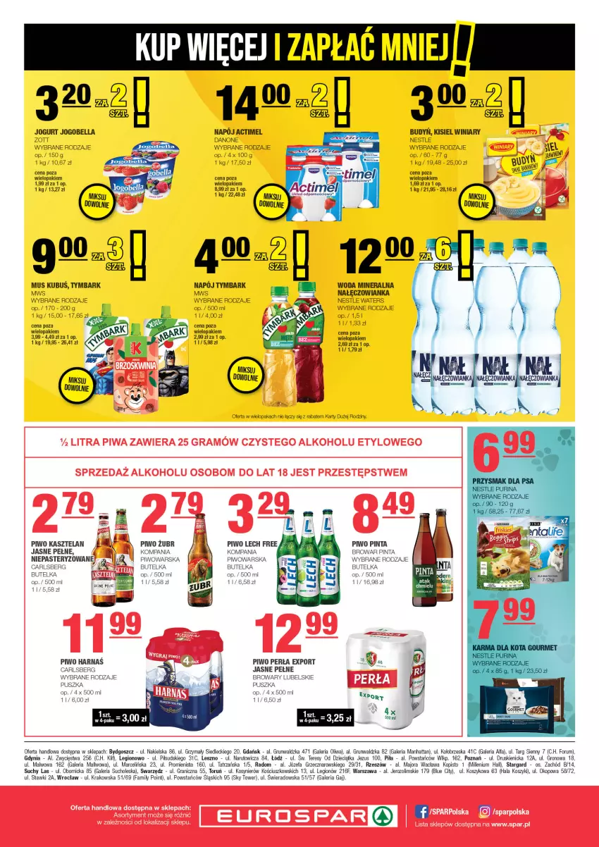 Gazetka promocyjna Spar - EuroSpar - ważna 12.01 do 22.01.2025 - strona 8 - produkty: Actimel, Bell, Bella, Carlsberg, Danone, Dzieci, Fa, Gra, Jogobella, Jogurt, Kasztelan, Kisiel, Kosz, Kubuś, Mus, Nałęczowianka, Napój, Oliwa, Perła, Piwo, Por, Rum, Tymbark, Winiary, Woda, Woda mineralna, Zott