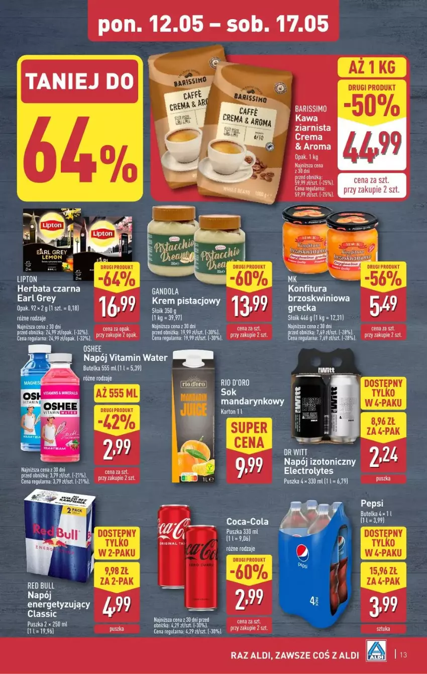 Gazetka promocyjna Aldi - ważna 12.05 do 17.05.2025 - strona 5 - produkty: Earl Grey, Feta, Herbata, Herbata czarna, Kawa, Kawa ziarnista, Konfitura, Napój, Napój izotoniczny, Oshee, Papier