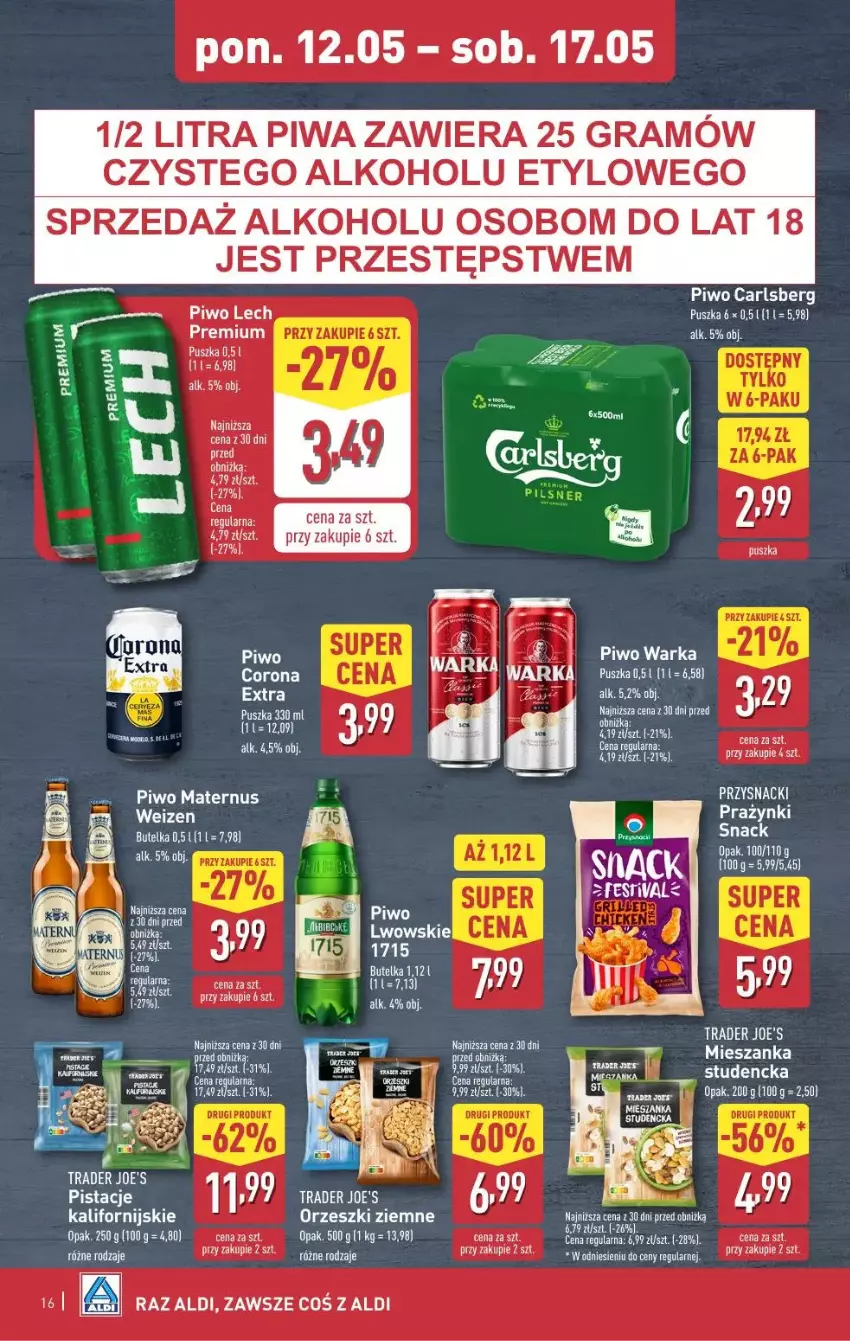 Gazetka promocyjna Aldi - ważna 12.05 do 17.05.2025 - strona 8 - produkty: Carlsberg, Fa, Gra, Lech Premium, Orzeszki, Orzeszki ziemne, Piwa, Piwo, Przysnacki, Warka