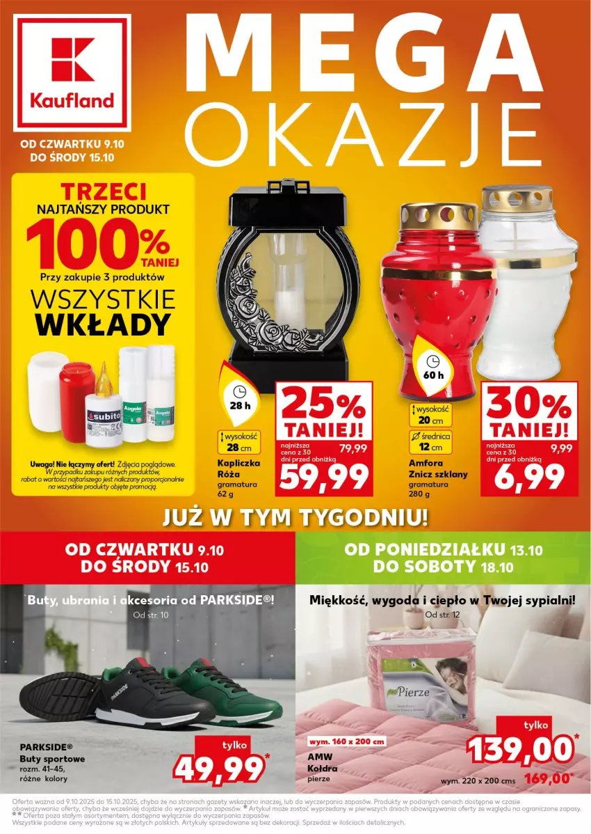 Gazetka promocyjna Kaufland - Kaufland - ważna 09.10 do 15.10.2025 - strona 1 - produkty: Buty, Kołdra, Parkside, Por, Róża, Sok, Sport, Waga, Znicz