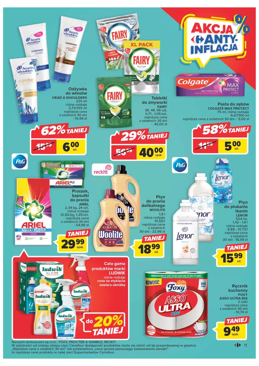 Gazetka promocyjna Carrefour - Gazetka Market - ważna 10.01 do 21.01.2023 - strona 11 - produkty: Ariel, Colgate, Foxy, Kapsułki do prania, LG, Ludwik, Odżywka, Pasta do zębów, Płyn do prania, Ręcznik, Ręcznik kuchenny, Rolki, Tablet, Tabletki do zmywarki, Woolite, Zmywarki