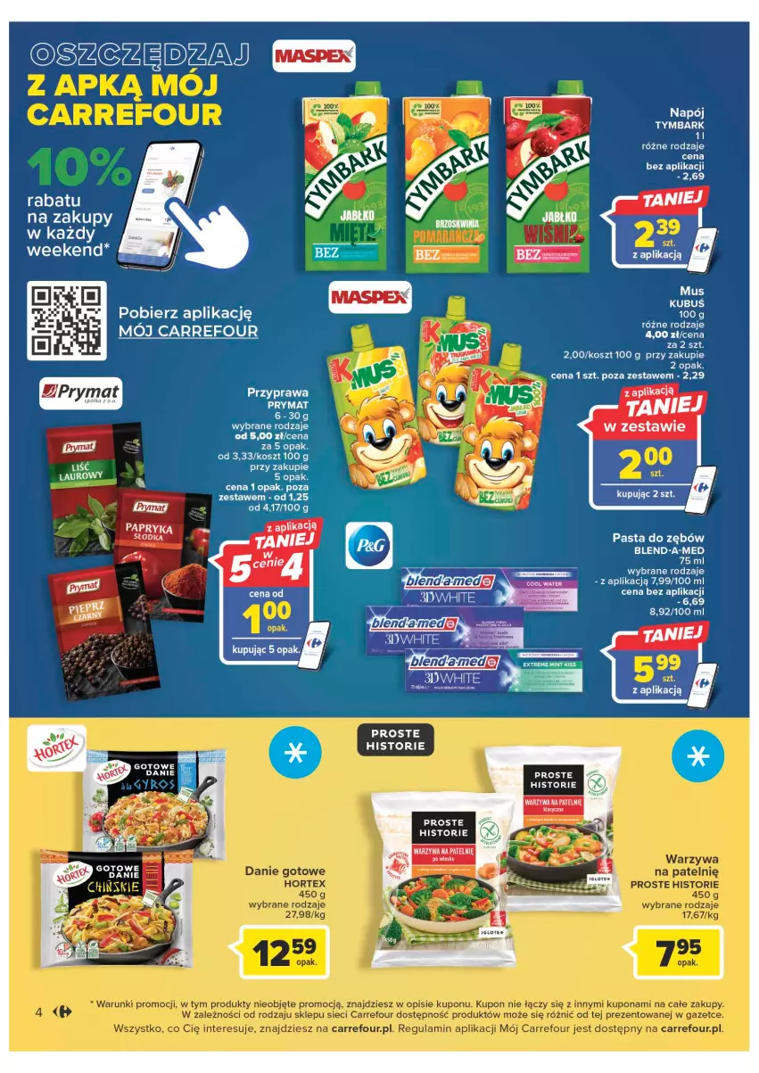 Gazetka promocyjna Carrefour - Gazetka Market - ważna 10.01 do 21.01.2023 - strona 4 - produkty: Blend-a-Med, Kosz, Kubuś, LG, Mus, Napój, Papryka, Papryka słodka, Pasta do zębów, Półka, Prymat, Tymbark, Warzywa