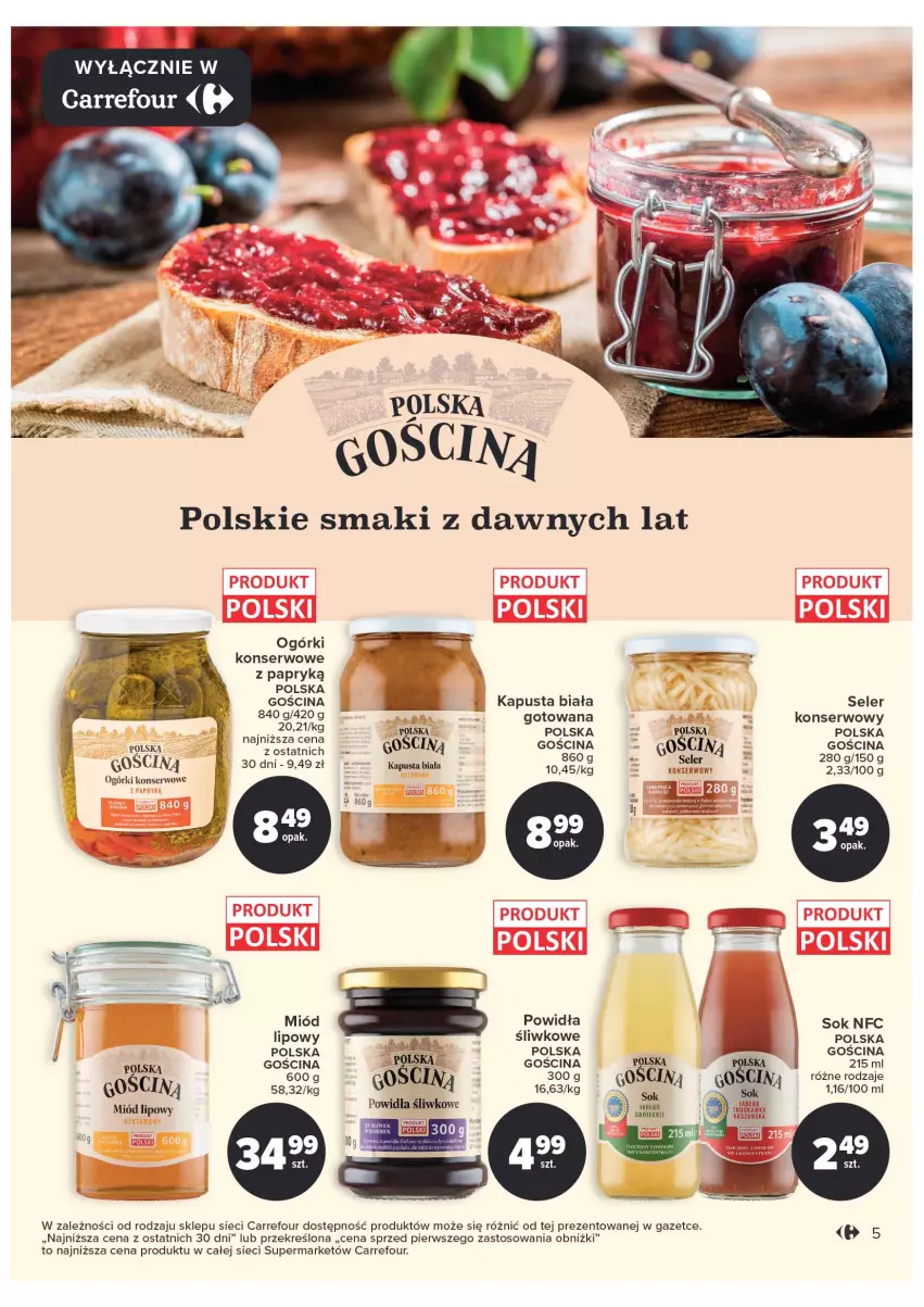 Gazetka promocyjna Carrefour - Gazetka Market - ważna 10.01 do 21.01.2023 - strona 5 - produkty: Miód, Ogórki konserwowe, Ser, Sok