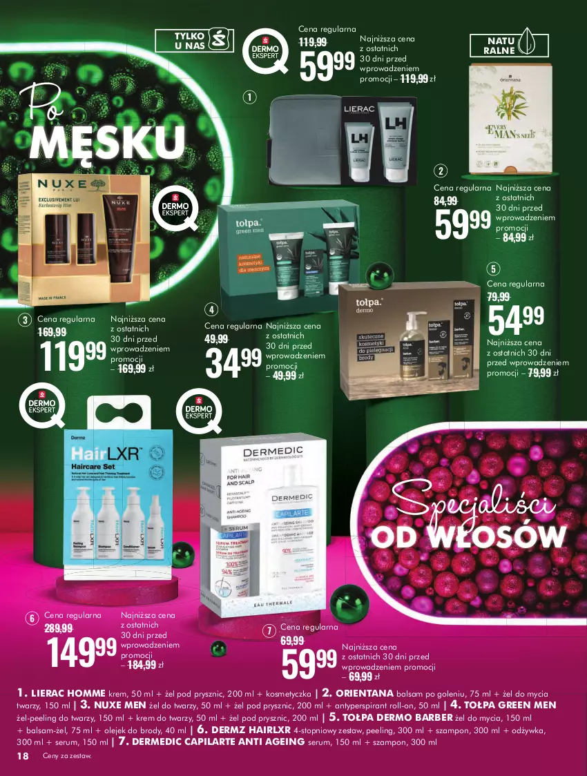 Gazetka promocyjna Super Pharm - ważna 05.11 do 01.12.2024 - strona 18 - produkty: Antyperspirant, Balsam po goleniu, Capilarte, Dermedic, Kosmetyczka, Krem do twarzy, Lierac, Nuxe, Odżywka, Olej, Peeling, Rum, Ser, Serum, Szampon, Tołpa, Top