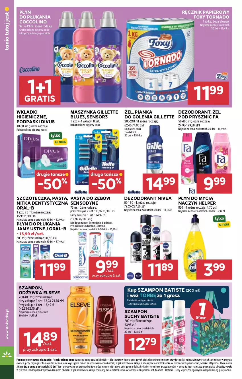 Gazetka promocyjna Stokrotka - Supermarket - ważna 27.08 do 02.09.2026 - strona 38 - produkty: Batiste, Coccolino, Dezodorant, Do mycia naczyń, Dzieci, Elseve, Fa, Foxy, Gillette, Gra, Maszynka, Mięso, Nivea, Odżywka, Optima, Owoce, Papier, Pasta do zębów, Płyn do mycia, Płyn do mycia naczyń, Płyn do płukania, Płyn do płukania jamy ustnej, Podpaski, Ręcznik, Sensodyne, Stojak, Szampon, Szczoteczka, Szynka, Warzywa, Wkładki