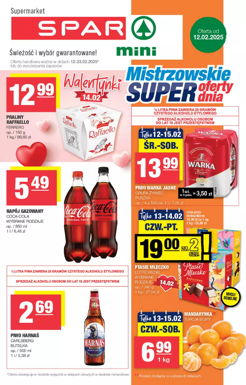 Gazetka promocyjna Spar - Spar-Mini - ważna 09.02 do 19.02.2025 - strona 1 - produkty: Carlsberg, Coca-Cola, Fa, Ferrero, Harnaś, Napój, Napój gazowany, Piwo, Praliny, Raffaello