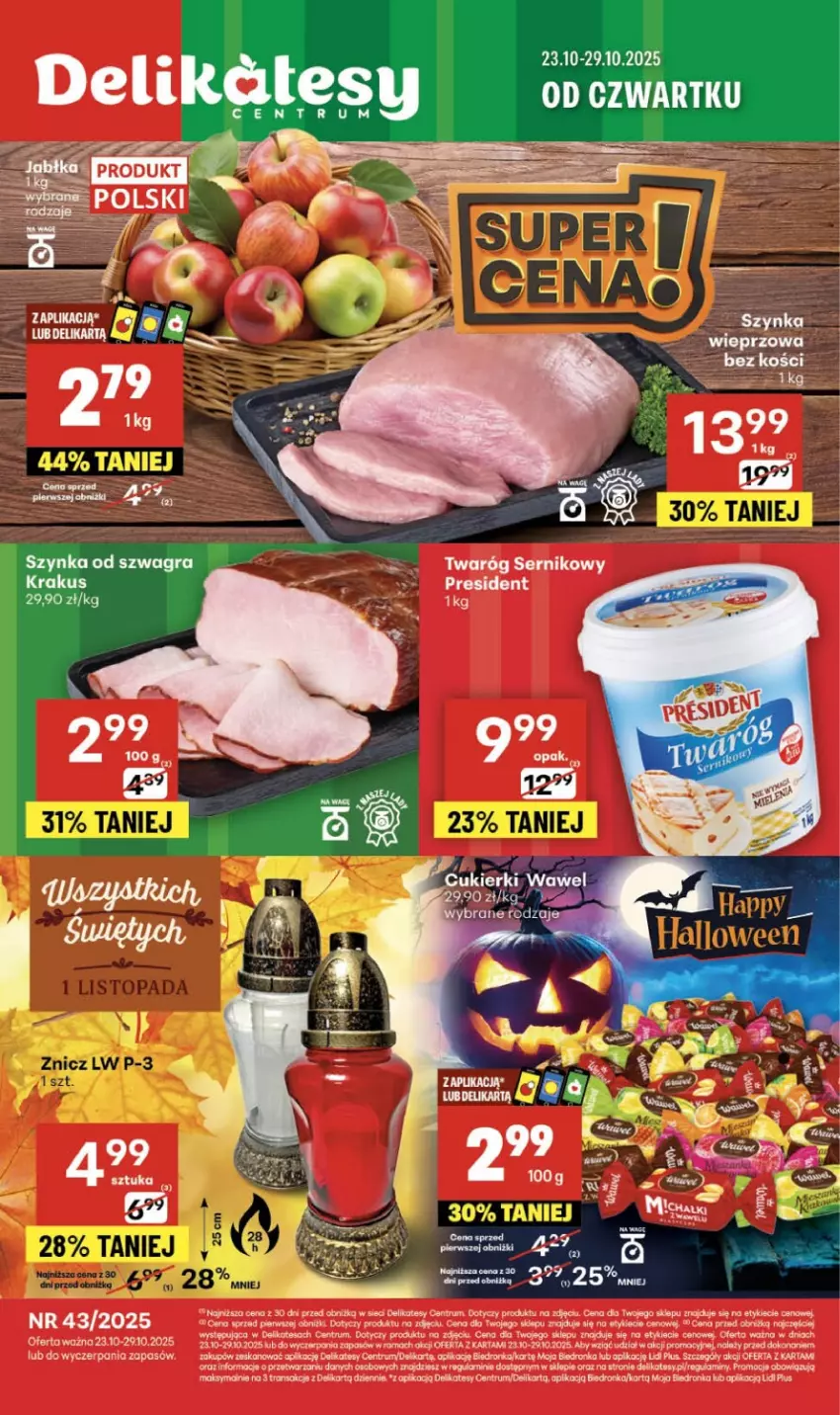 Gazetka promocyjna Delikatesy Centrum - Franczyza DC43 Czwartek - ważna 23.10 do 29.10.2025 - strona 1 - produkty: Cukier, Cukierki, Gra, Koc, Krakus, Rama, Rum, Ser, Szynka, Tran, Twaróg, Wawel