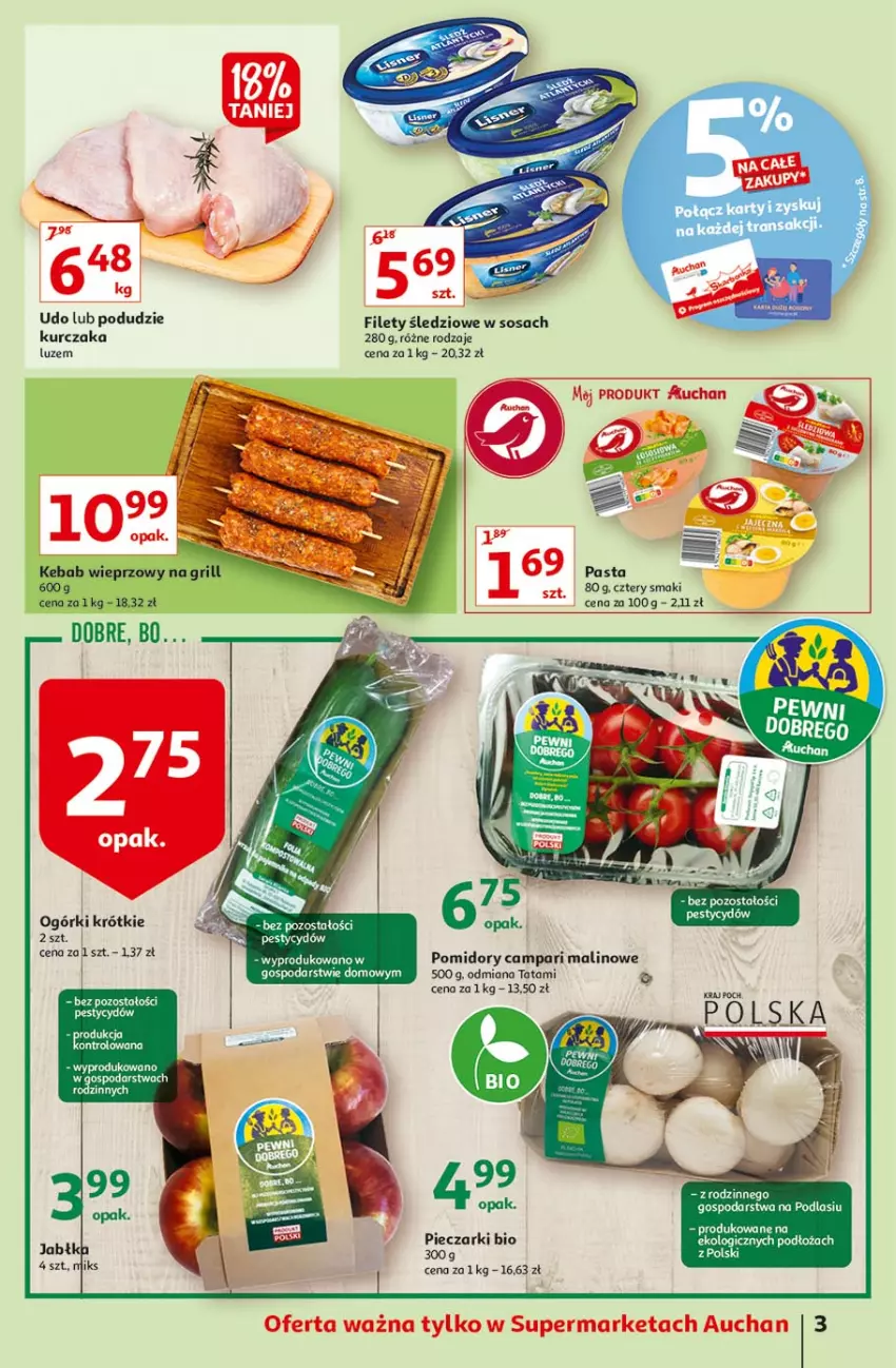 Gazetka promocyjna Auchan - Ceny w dół Supermarkety - ważna 17.06 do 23.06.2021 - strona 3 - produkty: Kebab, Kurczak, Piec, Pomidory, Sos