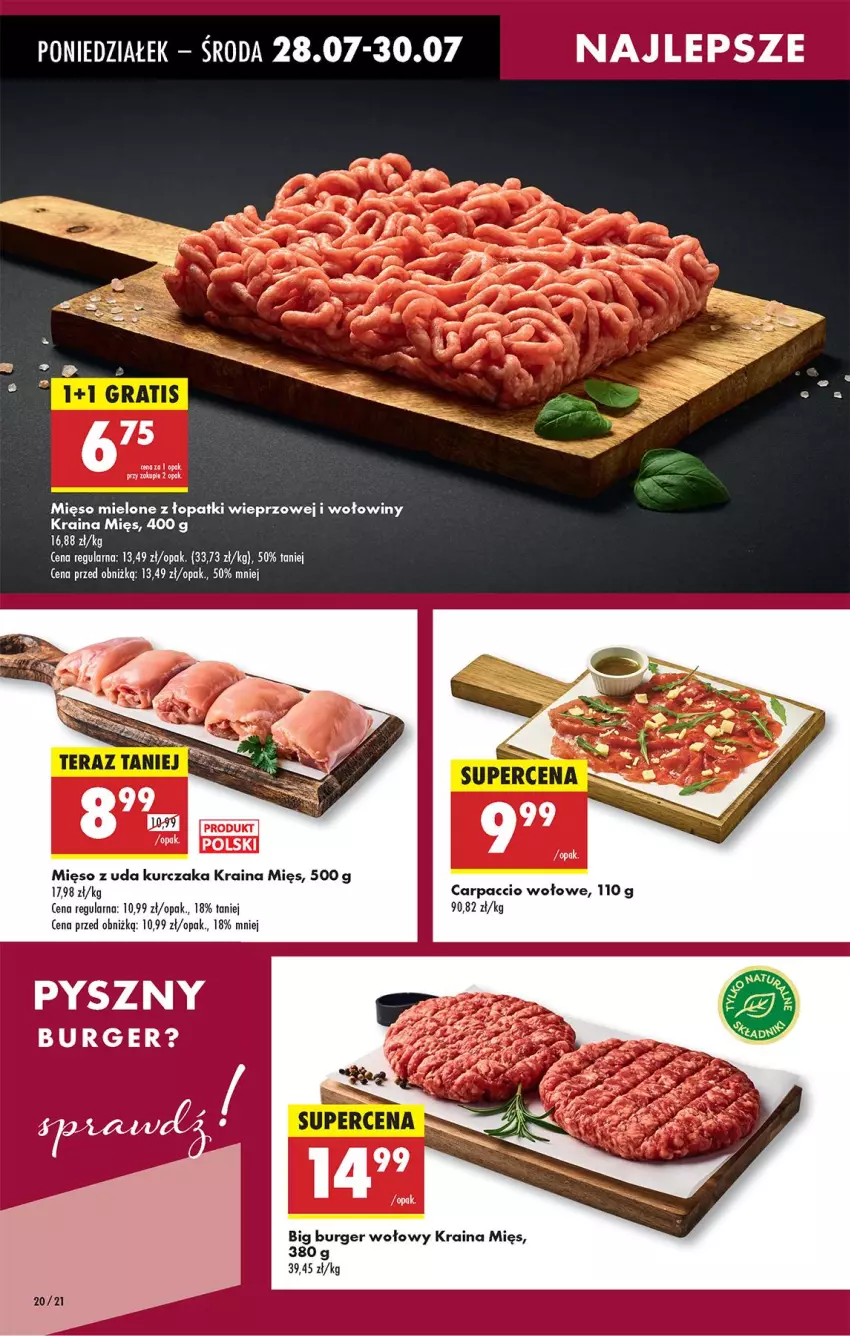 Gazetka promocyjna Biedronka - Od Poniedziałku - ważna 28.07 do 02.08.2025 - strona 28 - produkty: Burger, Carpaccio, Kurczak, Mięso, Mięso mielone, Mięso mielone z łopatki wieprzowej, Mięso z uda kurczaka