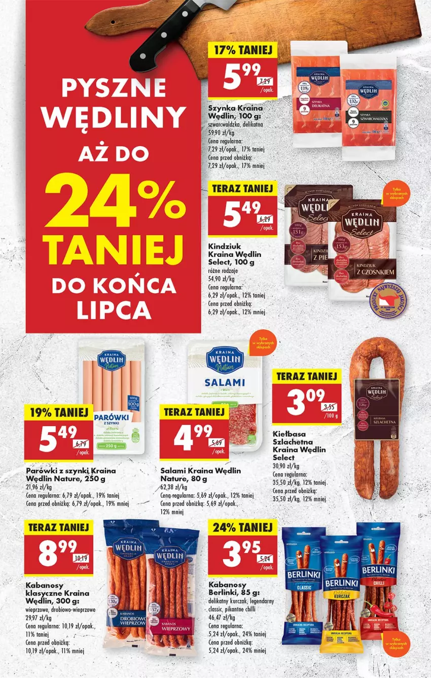 Gazetka promocyjna Biedronka - Od Poniedziałku - ważna 28.07 do 02.08.2025 - strona 32 - produkty: Berlinki, Kabanos, Kiełbasa, Kindziuk, Kurczak, Parówki, Parówki z szynki, Salami, Szynka, Tera