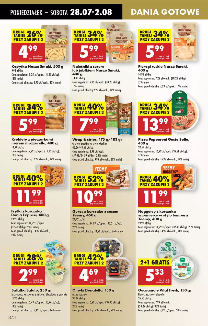 Gazetka promocyjna Biedronka - Od Poniedziałku - ważna 28.07 do 02.08.2025 - strona 42 - produkty: Amol, Bell, Fa, Frytki, Gra, Gyros, Kopytka, Krokiety, Kurczak, Mozzarella, Naleśniki, Oliwki, Piec, Pieczarka, Pierogi, Pizza, Por, Pur, Sałat, Sałatka, Ser, Sos