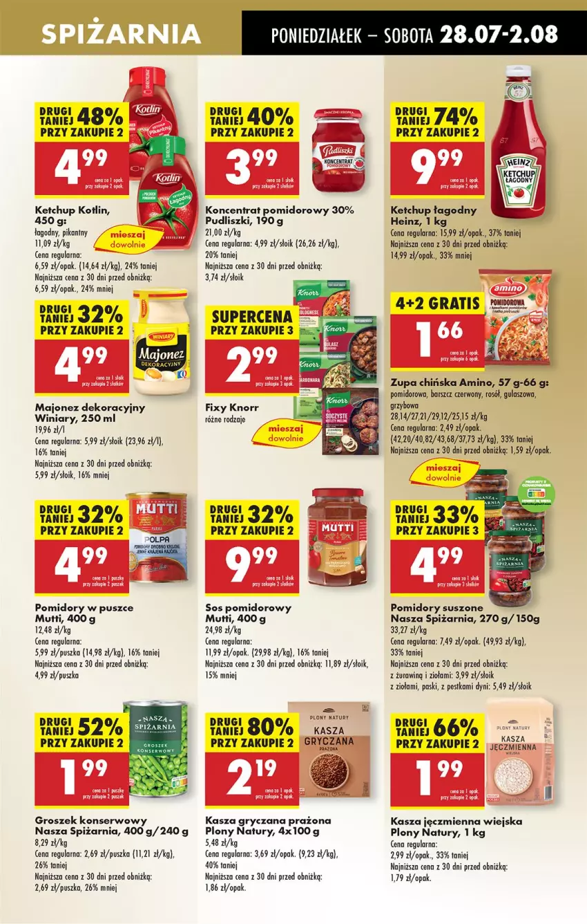 Gazetka promocyjna Biedronka - Od Poniedziałku - ważna 28.07 do 02.08.2025 - strona 45 - produkty: Gra, Groszek, Gry, Heinz, Kasza, Kasza gryczana, Kasza jęczmienna, Ketchup, Knorr, Koc, Koncentrat pomidorowy, Kotlin, Majonez, Pomidory, Pudliszki, Rosół, Ser, Sos, Sos pomidorowy, Winiary, Zupa
