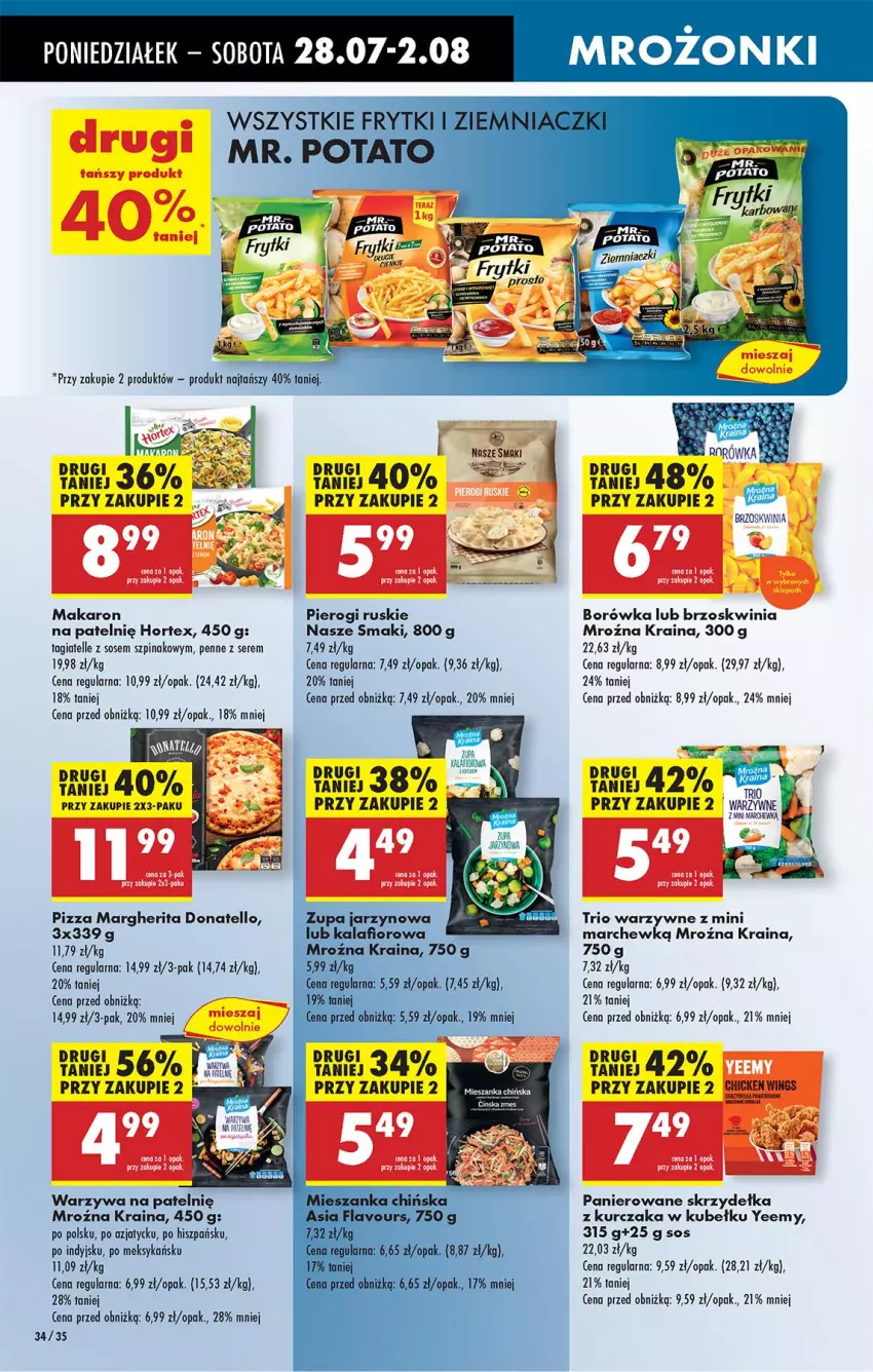 Gazetka promocyjna Biedronka - Od Poniedziałku - ważna 28.07 do 02.08.2025 - strona 48 - produkty: Borówka, Hortex, Kalafior, Kurczak, Makaron, Noż, Penne, Pierogi, Pizza, Pizza margherita, Por, Ser, Skrzydełka z kurczaka, Sos, Szpinak, Warzywa, Zupa