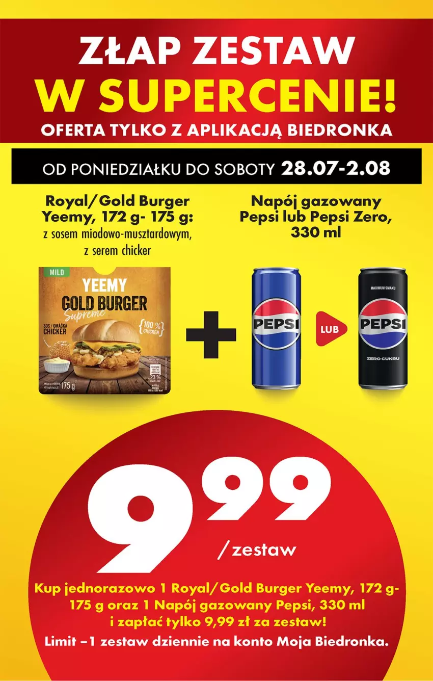 Gazetka promocyjna Biedronka - Od Poniedziałku - ważna 28.07 do 02.08.2025 - strona 5 - produkty: Burger, Mus, Napój, Napój gazowany, Pepsi, Ser, Sos