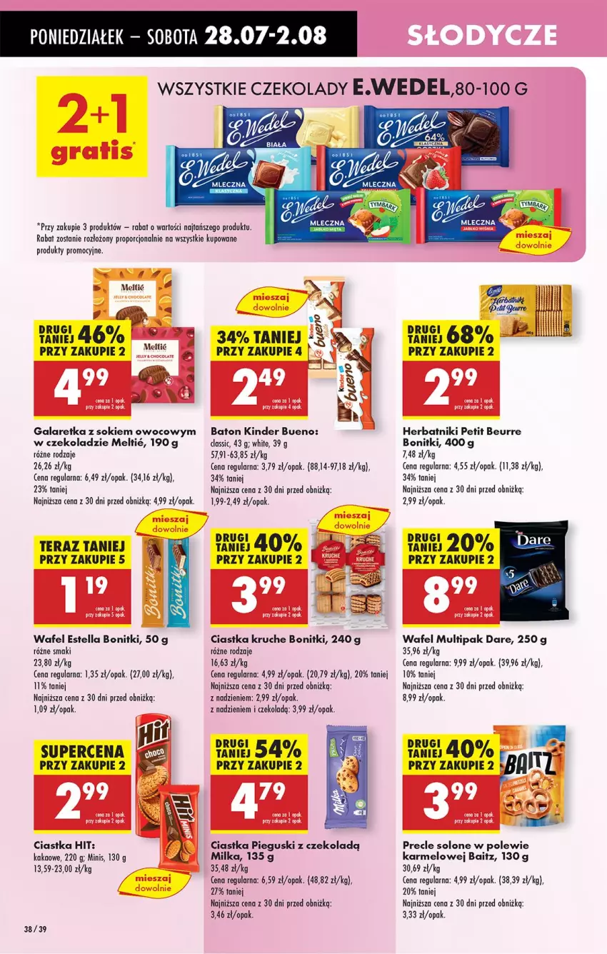 Gazetka promocyjna Biedronka - Od Poniedziałku - ważna 28.07 do 02.08.2025 - strona 54 - produkty: Baton, Bonitki, Ciastka, Gala, Galaretka, Herbatniki, Herbatniki Petit Beurre, Kakao, Kinder, Kinder Bueno, LG, Milka, Por, Precle, Sok, Tera