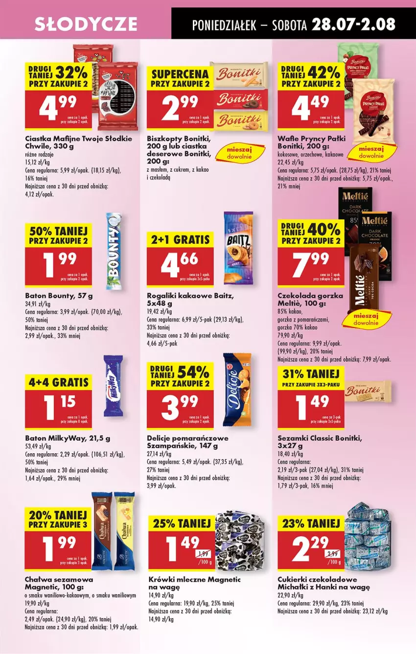 Gazetka promocyjna Biedronka - Od Poniedziałku - ważna 28.07 do 02.08.2025 - strona 55 - produkty: Baton, Biszkopty, Bonitki, Bounty, Ciastka, Cukier, Cukierki, Cukierki czekoladowe, Czekolada, Czekolada gorzka, Delicje, Gra, Kakao, Kokos, Krówki mleczne, Michałki, Rogal, Sezam, Wafle