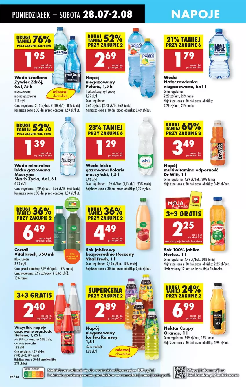 Gazetka promocyjna Biedronka - Od Poniedziałku - ważna 28.07 do 02.08.2025 - strona 60 - produkty: Cappy, Gra, Hellena, Hortex, LANA, Mus, Nałęczowianka, Napój, Napój niegazowany, Napoje, Nektar, Olej, Oranżada, Por, Sok, Sok jabłkowy, Szyna, Woda, Woda mineralna
