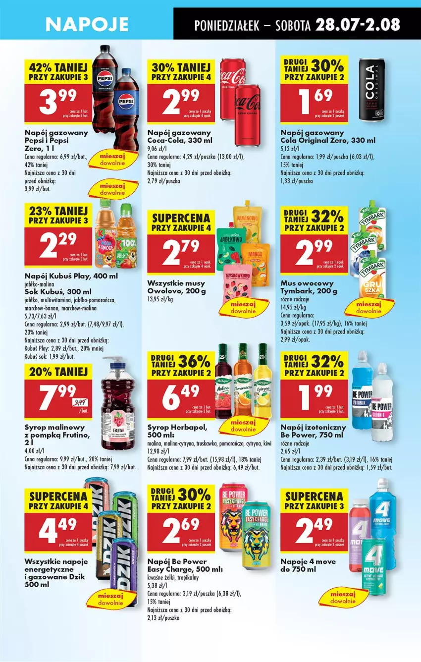 Gazetka promocyjna Biedronka - Od Poniedziałku - ważna 28.07 do 02.08.2025 - strona 61 - produkty: Coca-Cola, Gin, Herbapol, Kiwi, Kubuś, Leon, Mus, Napój, Napój gazowany, Napój izotoniczny, Napoje, Pepsi, Sok, Syrop, Tymbark
