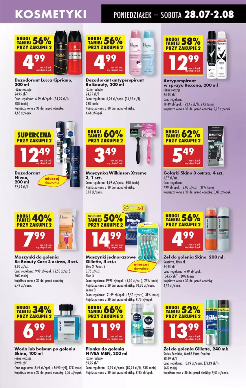 Gazetka promocyjna Biedronka - Od Poniedziałku - ważna 28.07 do 02.08.2025 - strona 69 - produkty: Antyperspirant, Balsam po goleniu, Be Be, Dezodorant, Gillette, Mach3, Maszynka, Nivea, Nivea Men, Pianka do golenia, Rexona, Ser, Szynka, Venus, Woda