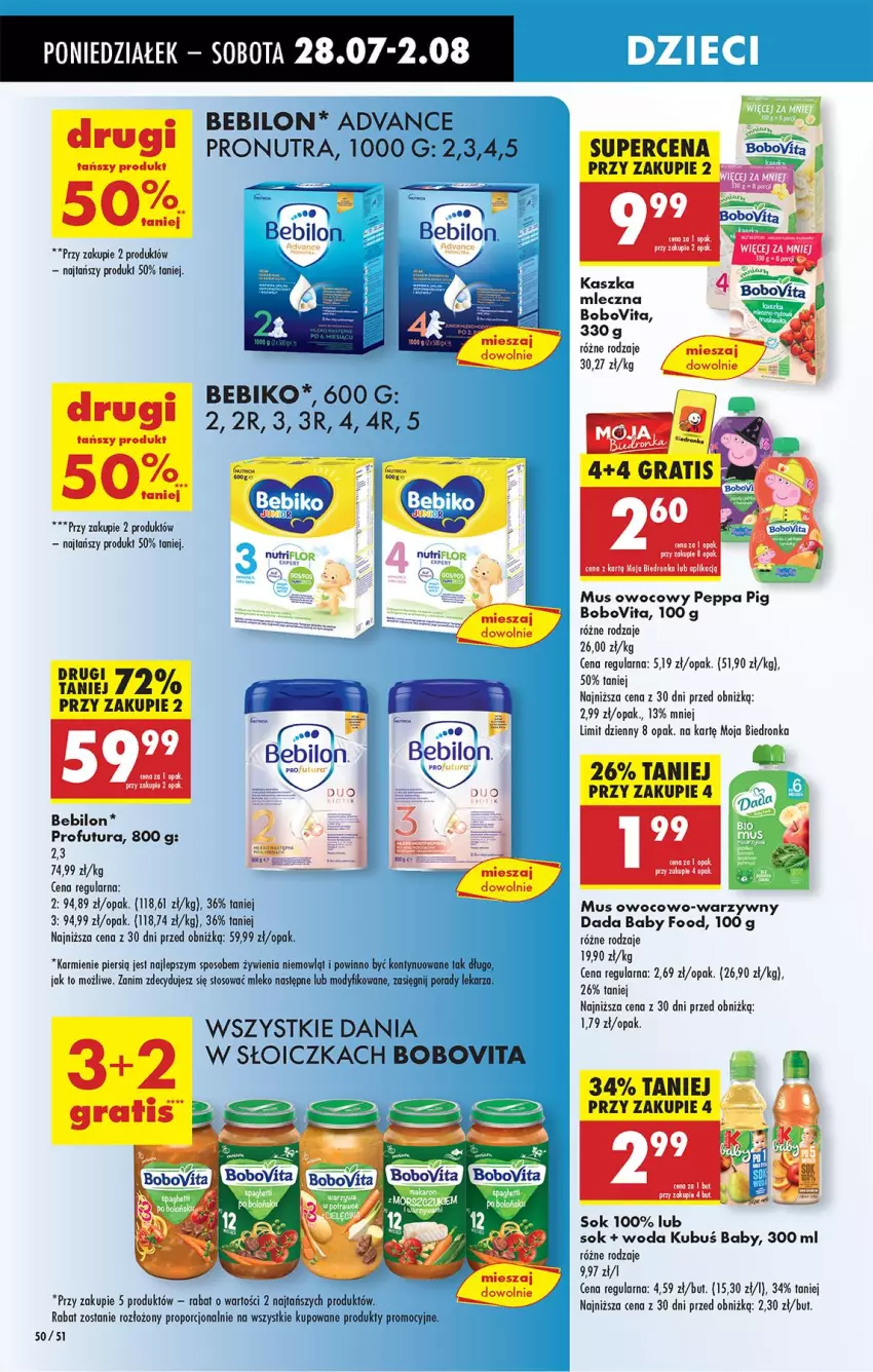 Gazetka promocyjna Biedronka - Od Poniedziałku - ważna 28.07 do 02.08.2025 - strona 72 - produkty: Bebiko, BEBILON, BoboVita, Dada, Dzieci, Fa, Karmi, Kubuś, Mleko, Mus, O nas, Por, Pur, Sok, Woda