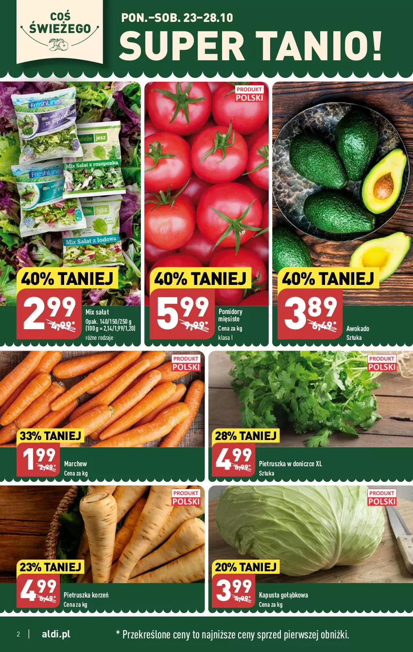 Gazetka promocyjna Aldi - Pełna oferta - ważna 23.10 do 28.10.2023 - strona 2 - produkty: Pietruszka, Pomidory, Sałat