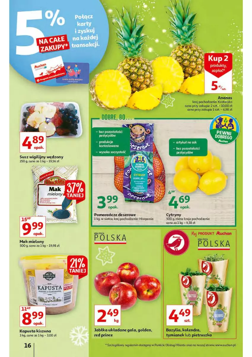 Gazetka promocyjna Auchan - Magia stołu wigilijnego Hipermarkety - ważna 16.12 do 24.12.2021 - strona 16 - produkty: Ananas, Bazyl, Bazylia, Cytryny, Deser, Gala, Jabłka, Mak mielony, Pomarańcze, Ser, Sok