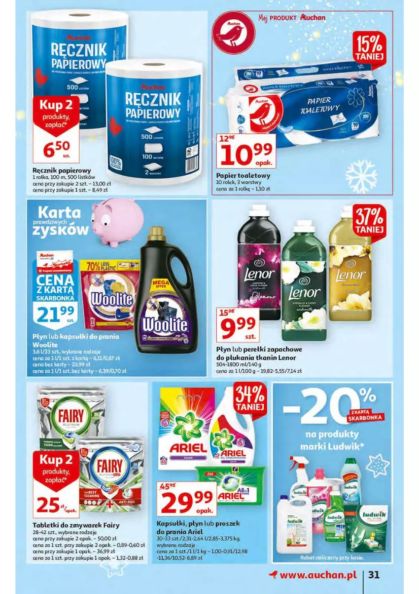 Gazetka promocyjna Auchan - Magia stołu wigilijnego Hipermarkety - ważna 16.12 do 24.12.2021 - strona 31 - produkty: Ariel, Fa, Fairy, Lenor, Papier, Papier toaletowy, Perełki zapachowe, Ręcznik, Tablet