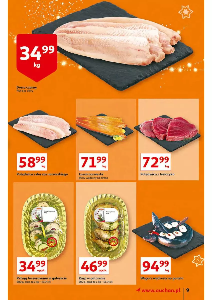 Gazetka promocyjna Auchan - Magia stołu wigilijnego Hipermarkety - ważna 16.12 do 24.12.2021 - strona 9 - produkty: Dorsz, Fa, Gala, Karp, Polędwica, Pstrąg, Tuńczyk
