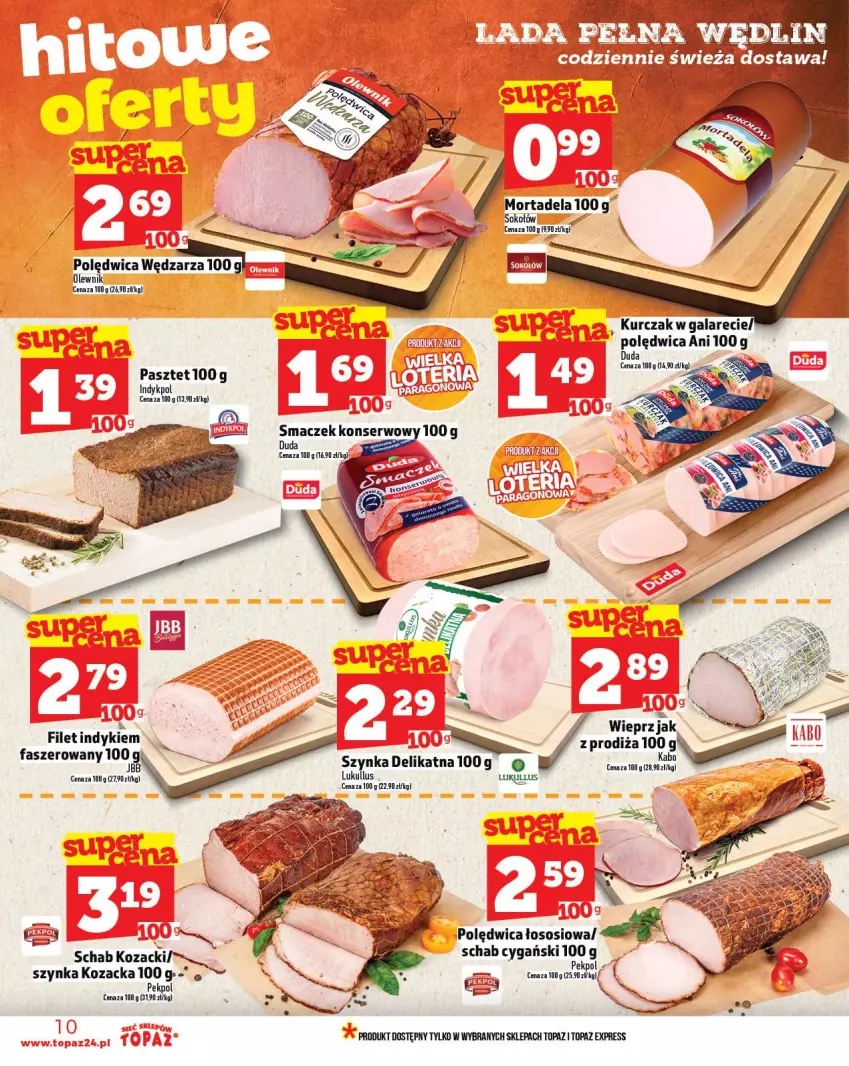 Gazetka promocyjna Topaz - Gazetka - ważna 02.10 do 08.10.2025 - strona 10 - produkty: Gala, Kurczak, Olewnik, Pasztet, Pekpol, Polędwica, Sok, Sokołów, Sos, Szynka, Top