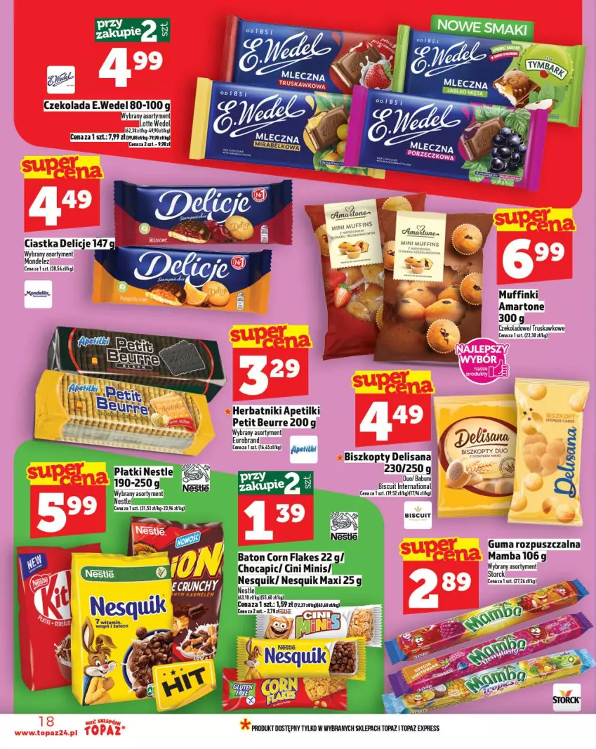 Gazetka promocyjna Topaz - Gazetka - ważna 02.10 do 08.10.2025 - strona 18 - produkty: Babuni, Biszkopty, Ciastka, Czekolada, Delicje, Guma rozpuszczalna, Herbatniki, Isana, Mamba, Mop, Muffinki, Nesquik, Top