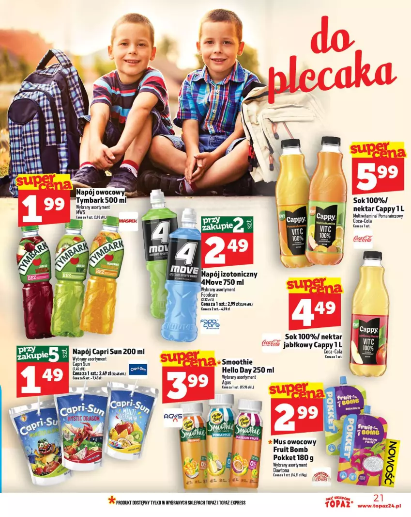 Gazetka promocyjna Topaz - Gazetka - ważna 02.10 do 08.10.2025 - strona 21 - produkty: Cappy, Coca-Cola, Mus, Nektar, Sok, Top