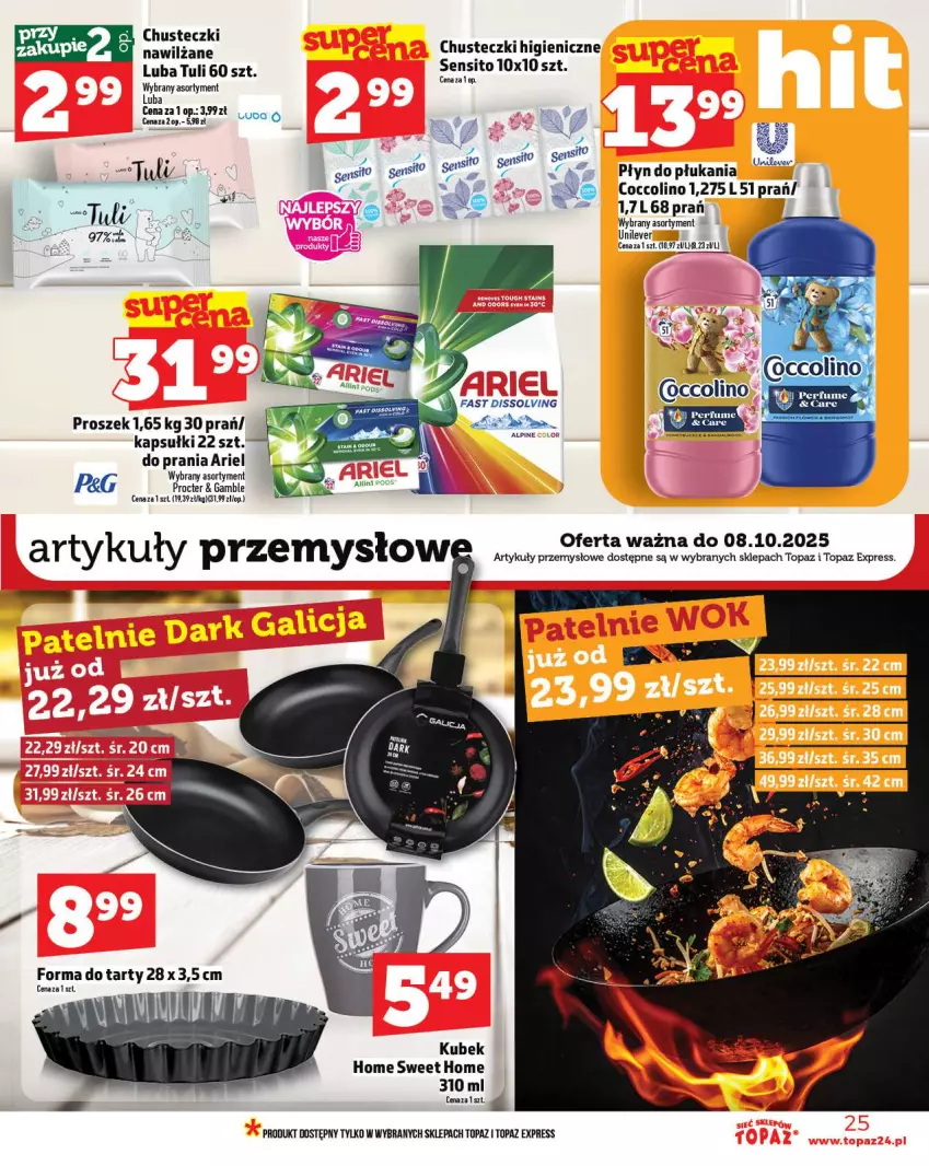Gazetka promocyjna Topaz - Gazetka - ważna 02.10 do 08.10.2025 - strona 25 - produkty: Ariel, Chusteczki, Coccolino, Fa, Kubek, Perfum, Płyn do płukania, Sito, Top