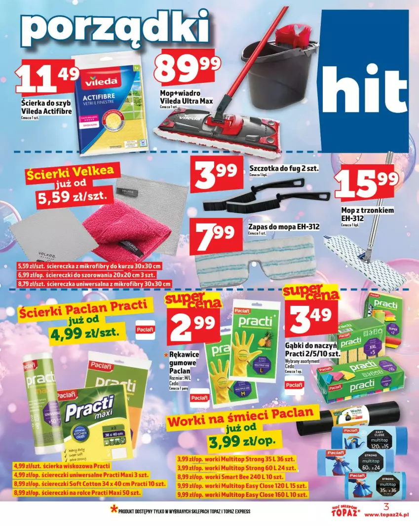 Gazetka promocyjna Topaz - Gazetka - ważna 02.10 do 08.10.2025 - strona 3 - produkty: Mop, Rękawice, Szczotka, Top, Vileda, Wiadro