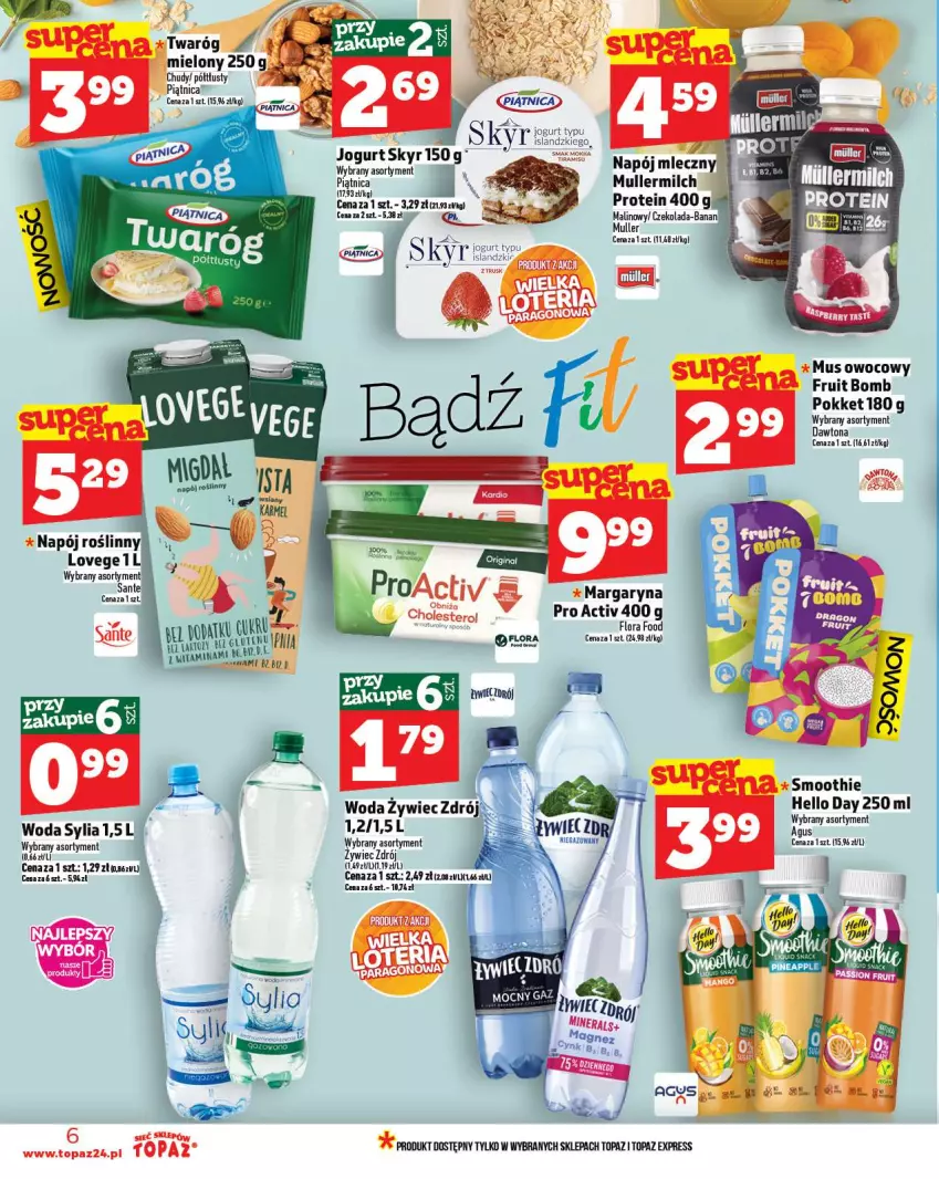 Gazetka promocyjna Topaz - Gazetka - ważna 02.10 do 08.10.2025 - strona 6 - produkty: Czekolada, Dawtona, Isla, Jogurt, Margaryna, Mus, Napój, Napój mleczny, Piątnica, Smoothie, Top, Twaróg, Woda