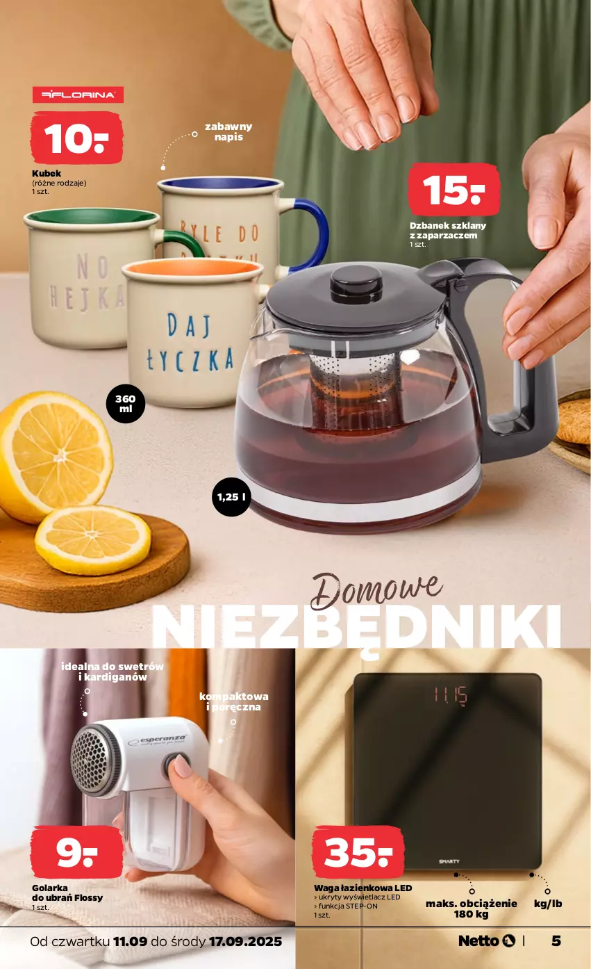 Gazetka promocyjna Netto - Od Czwartku Przemysłowa - ważna 11.09 do 17.09.2025 - strona 5 - produkty: Dzbanek, Golarka, Kardigan, Kubek, Por, Waga, Waga łazienkowa, Zaparzacz