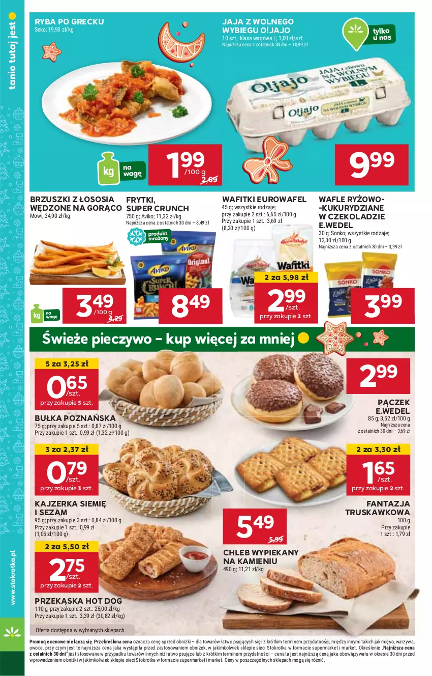 Gazetka promocyjna Stokrotka - Market - ważna 14.11 do 20.11.2024 - strona 14 - produkty: Brzuszki z łososia, Bułka, Chleb, Fa, Fanta, Frytki, Hot dog, HP, Jaja, Jaja z wolnego wybiegu, Kajzerka, Pączek, Piec, Pieczywo, Ryba, Ryba po grecku, Ryż, Sezam, Sos, Wafle