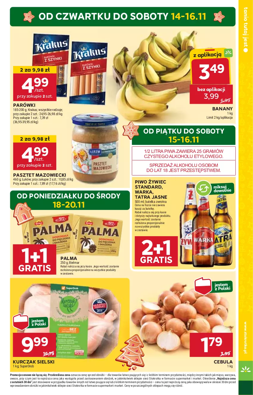 Gazetka promocyjna Stokrotka - Market - ważna 14.11 do 20.11.2024 - strona 3 - produkty: Banany, Cebula, Gra, HP, Kurczak, Palma, Parówki, Pasztet, Piwa, Piwo, Tatra, Warka