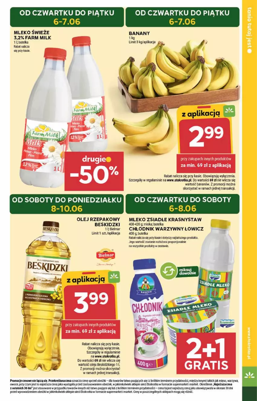 Gazetka promocyjna Stokrotka - Supermarket - ważna 06.06 do 12.06.2024 - strona 3 - produkty: Banany, Beskidzki, Fa, Farm Milk, Mięso, Miska, Mleko, Mleko zsiadłe, Olej, Olej rzepakowy, Owoce, Por, Rama, Tran, Warzywa