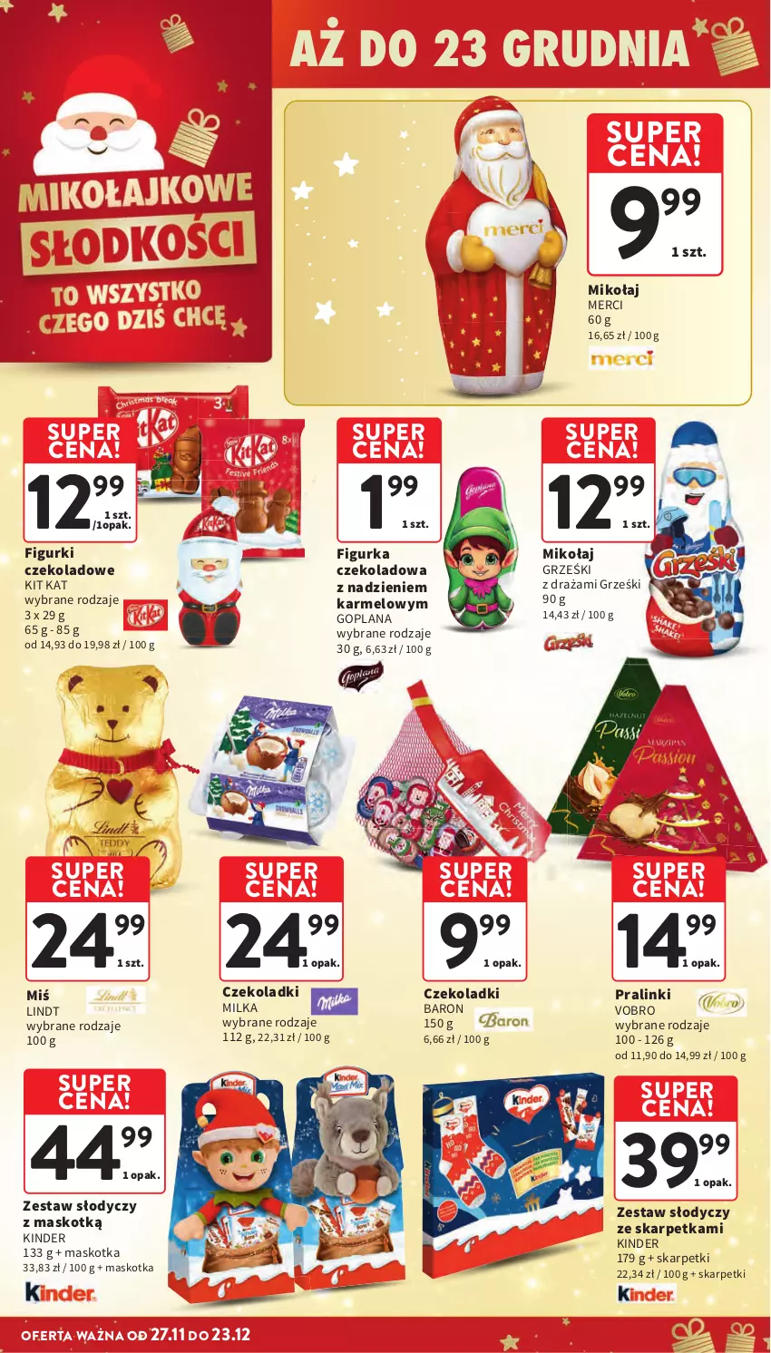 Gazetka promocyjna Intermarche - Gazetka promocyjna - ważna 27.11 do 03.12.2025 - strona 13 - produkty: Goplana, Grześki, Karp, Kinder, Kit Kat, LANA, Lindt, Merci, Milka, Skarpetki
