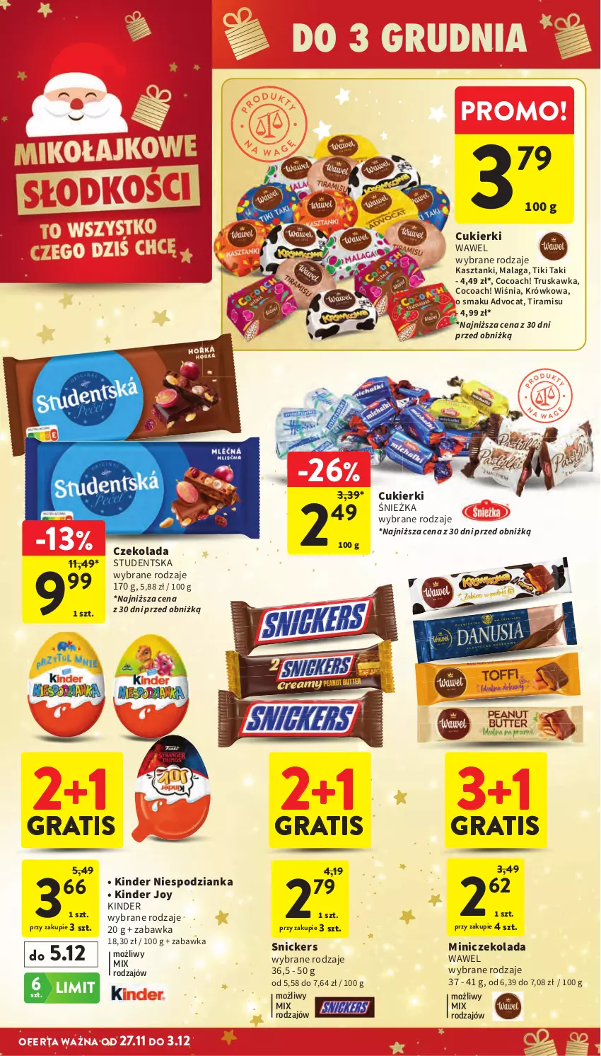 Gazetka promocyjna Intermarche - Gazetka promocyjna - ważna 27.11 do 03.12.2025 - strona 15 - produkty: Cukier, Cukierki, Czekolada, Gra, Kinder, Snickers, Wawel, Zabawka