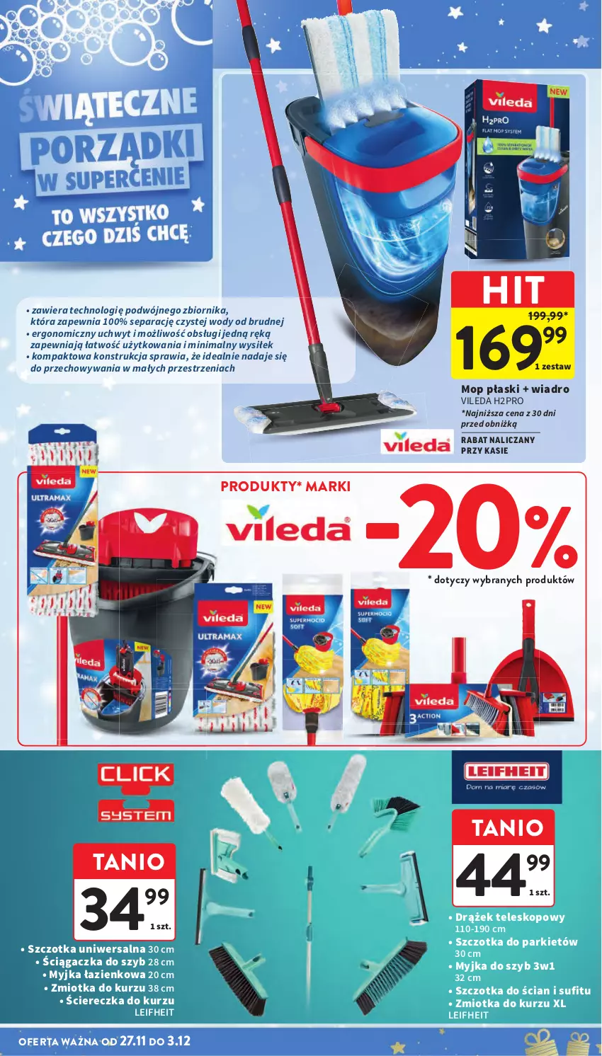 Gazetka promocyjna Intermarche - Gazetka promocyjna - ważna 27.11 do 03.12.2025 - strona 21 - produkty: Mop, Odkurzacz, Por, Szczotka, Teleskop, Vileda, Wiadro